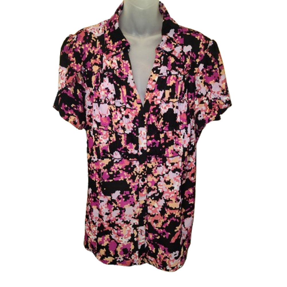 Worthington Women’s Multicolor Abstract Collard Style Top Size 2X BG29